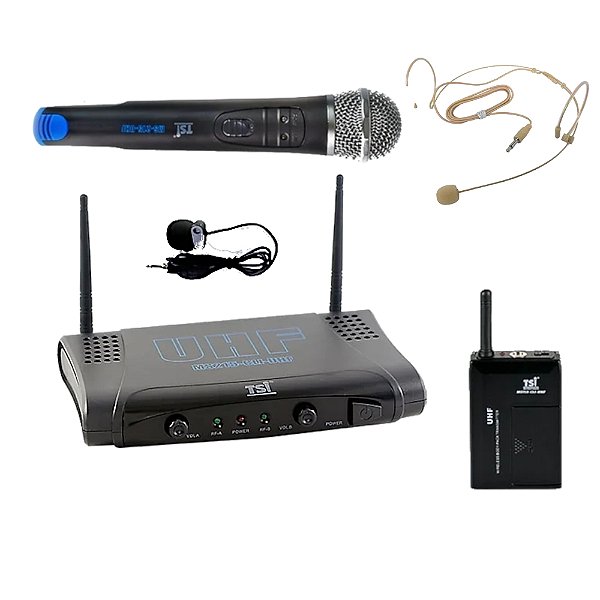 Kit Microfone Sem Fio Mão/Headset/Lapela MS-215-CLI-UHF - TSI