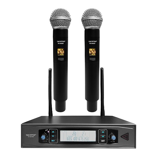 Microfone Profissional de Mão Duplo Sem fio SK-M58D - SKYPIX