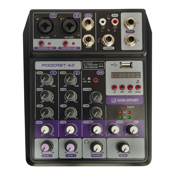 Mesa De Som 4 Canais Com Interface Podcast 4.0 - Waldman
