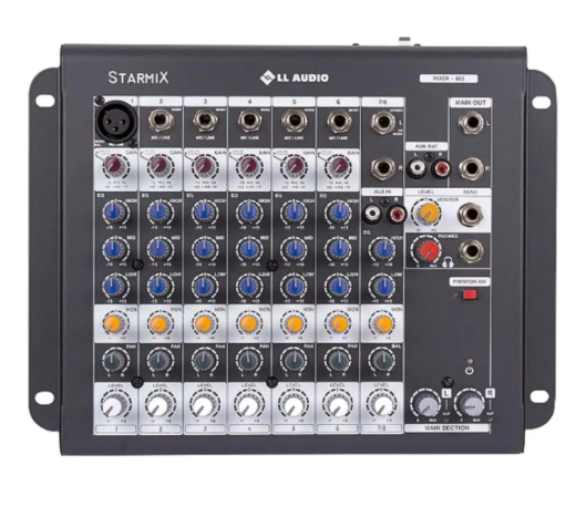 Mesa de Som Analogica Starmix 8 Canais LL Audio XMS 802 MN