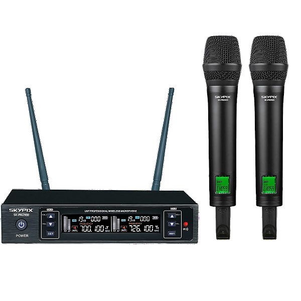Microfone Profissional de Mão Duplo Sem Fio PRO SK-PRO 900 - SKYPIX
