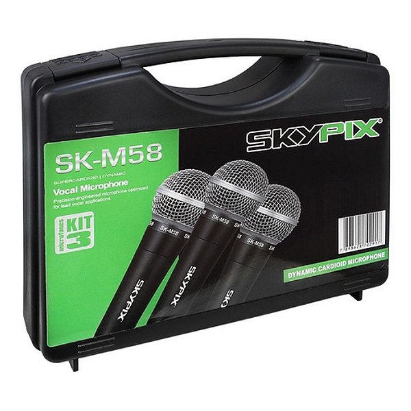 Kit 3 Microfones Vocal SKYPIX Dinâmico com Maleta SK-M58