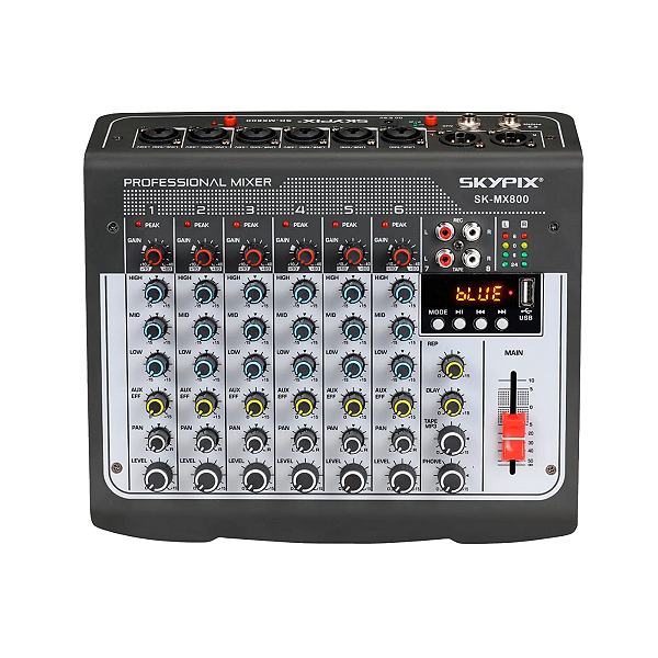 Mesa de Som Analogica 8 Canais Skypix SK MX 800