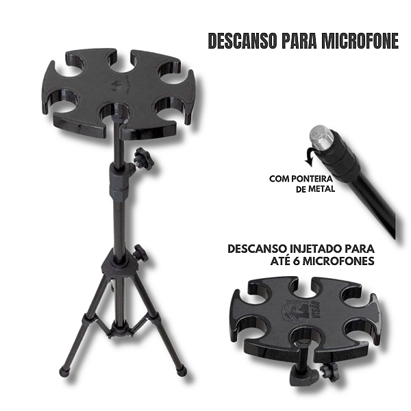 DESCANSO PARA 6 MICROFONES BASE INJETADA MDEM-02BK VISÃO