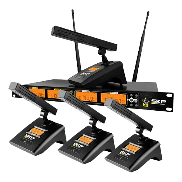Kit Com 4 Microfones gooseneck sem fio Saconference4 - Skp