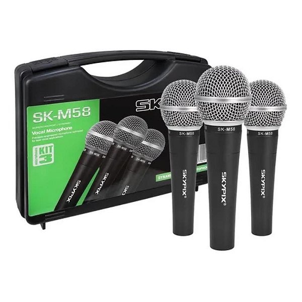 Kit 3 Microfones Vocal Dinâmico com Maleta SK-M58 - SKYPIX