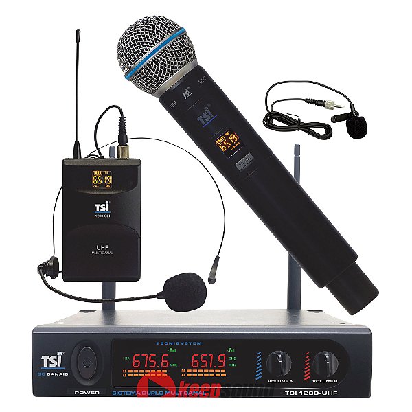 Kit Microfone Sem Fio Mão/Headset/Lapela TSI-1200-CLI-UHF - TSI