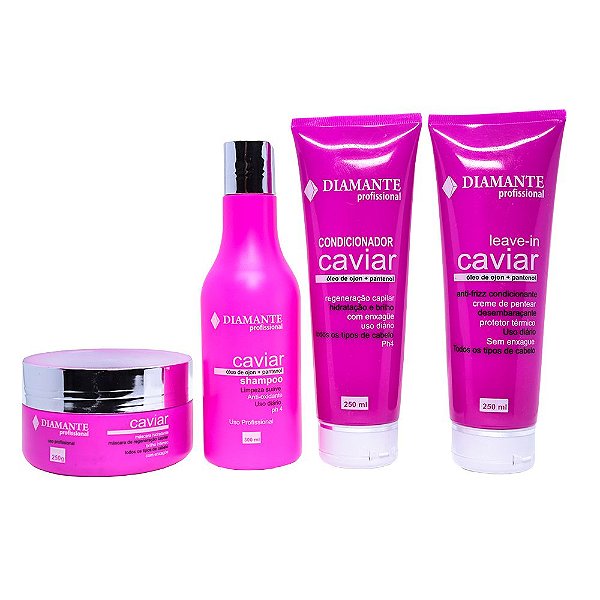 Kit Hidratação Caviar com Shampoo, Condicionador, Leave-In e Máscara