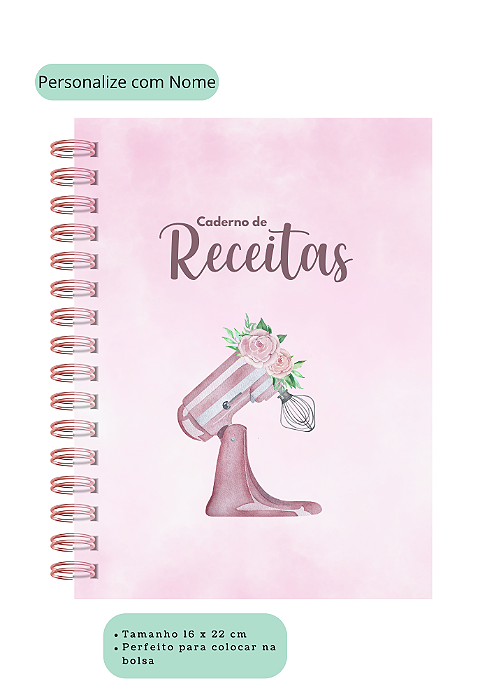 Caderno de receitas Personalizado A5 Rosa