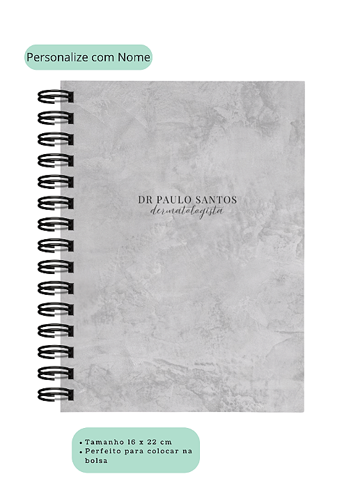 Agenda Masculina Personalizada Mármore cinza/preta