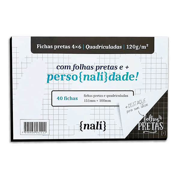 Fichas Nalí Preta Quadriculada 4x6 120g Com 40 Folhas