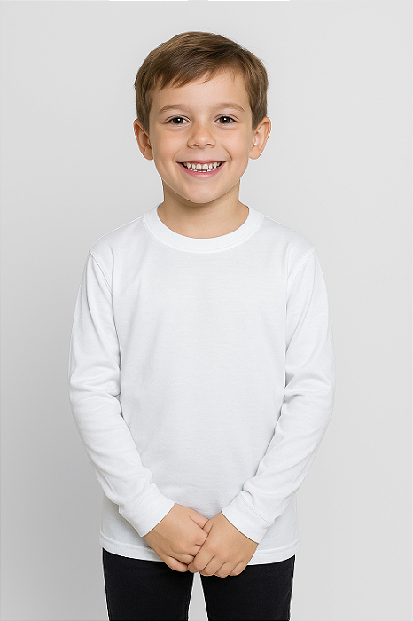 Blusa Infantil Manga Longa Branca 100% poliéster