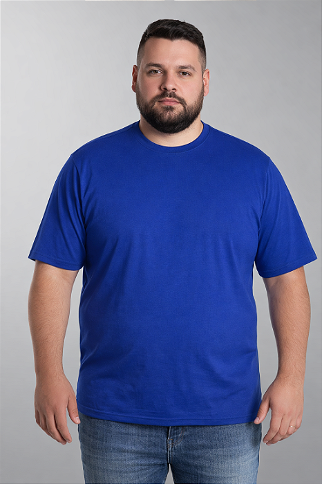 Camiseta Masculina Plus Size Azul Royal 100% Poliéster
