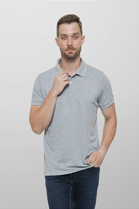 Camiseta Polo Masculina Cinza Mescla