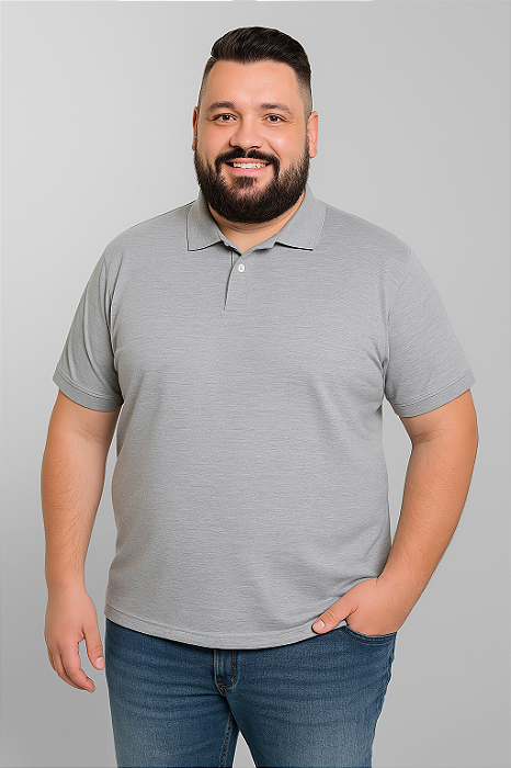 Camiseta Polo Plus Size Masculina Cinza Mescla