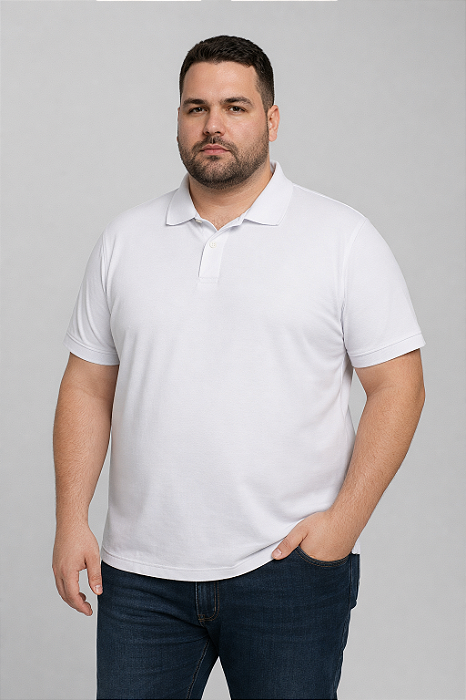 Camiseta Polo Masculina Plus Size Branca 100% Poliéster Sublimável