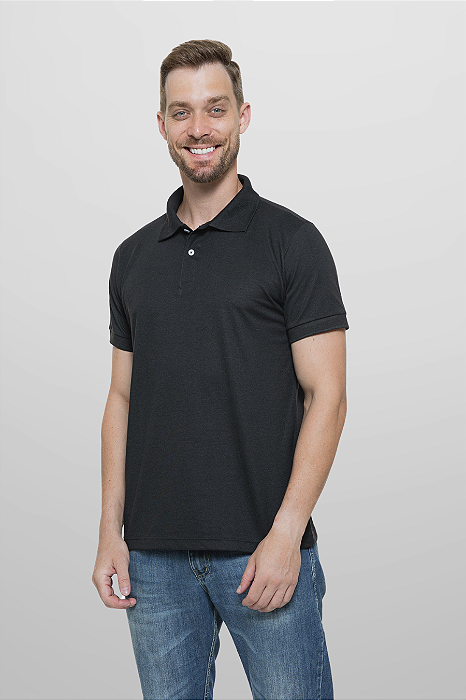 Camisa Polo Masculina Preta 100% Poliéster Piquet Sublimática