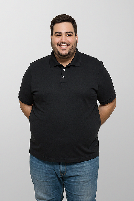 Camiseta Polo Plus Size Masculina Preta 100% Poliéster