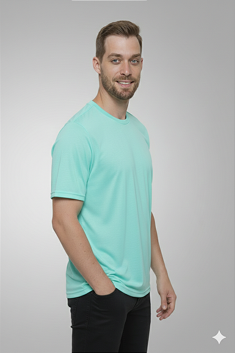 Camiseta Masculina Dry Fit Comfort com Elastano Verde Claro (Tiffany Blue)