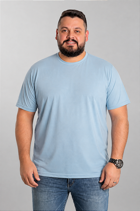 Camiseta Plus Size Azul Claro 100% Poliéster