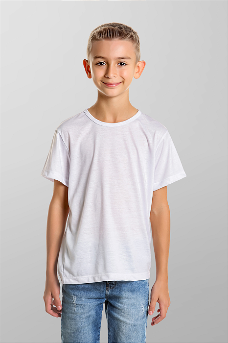 Camiseta Infantil Branca Anti pilling​​​​​​​  100% poliéster