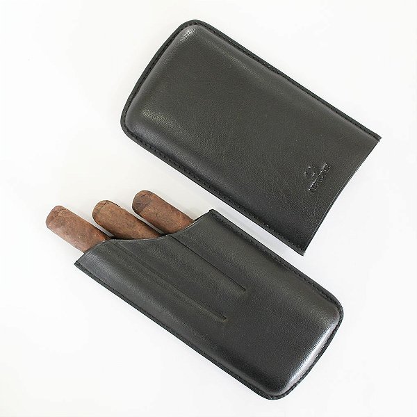 Porta-charuto/case couro p/ 03 Charutos Nerone Classy Preto