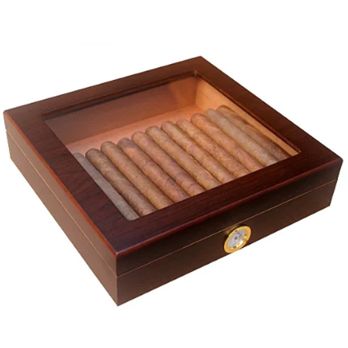 Caixa Umidora para Charutos em Madeira com Visor de Vidro