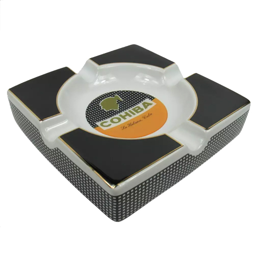 Cinzeiro Porcelana P/4 Charutos Branco e Preto Cohiba