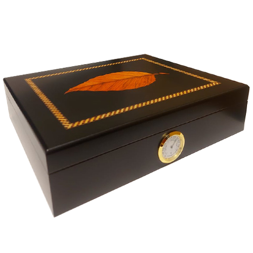 Caixa Umidora para Charutos em Madeira Marrom Folhagem