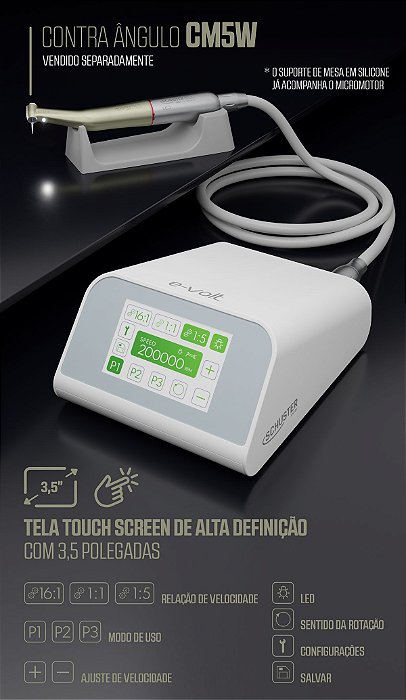 MICROMOTOR ELÉTRICO EVOLT COM CONTRA ÂNGULO MULTIPLICADOR 1:5 LUX - SCHUSTER