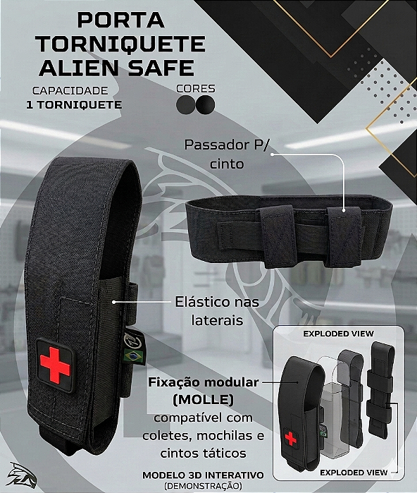 PORTA TORNIQUETE PRETO MODULAR P/ CINTO/COLETE - ALIEN