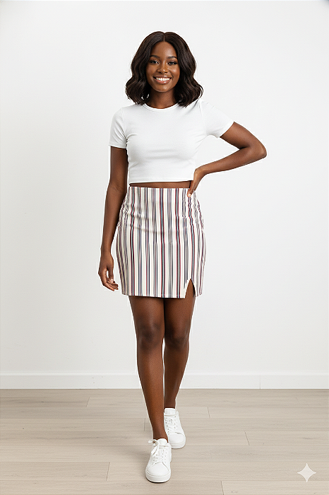 Saia Alfaiataria Listrada – Rosa Salmon