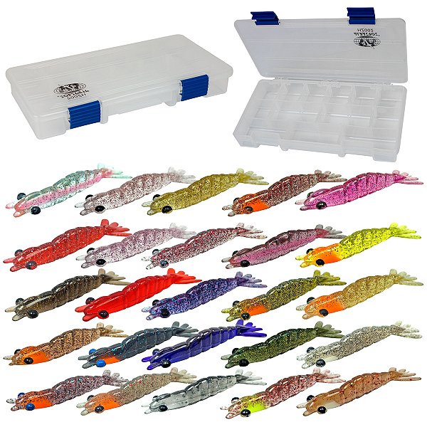 Kit 40 camarão artificial 8cm c/ estojo ESCOLHA A COR