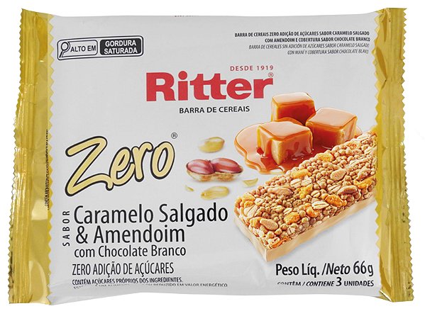 BARRA DE CEREAL ZERO AÇÚCAR SABOR CARAMELO SALGADO & AMENDOIM COM CHOCOLATE BRANCO - 3 un.