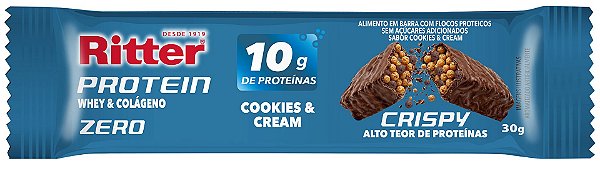 BARRA CRISPY PROTEIN ZERO - COOKIES & CREAM - DISPLAY COM 12 Un.