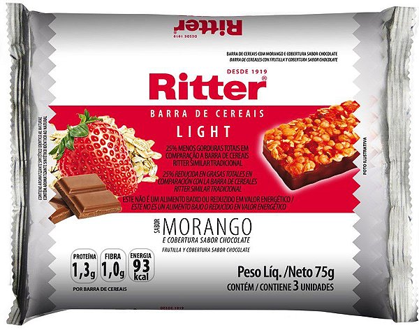 Barra de Cereal Light de Morango com Chocolate - 3un