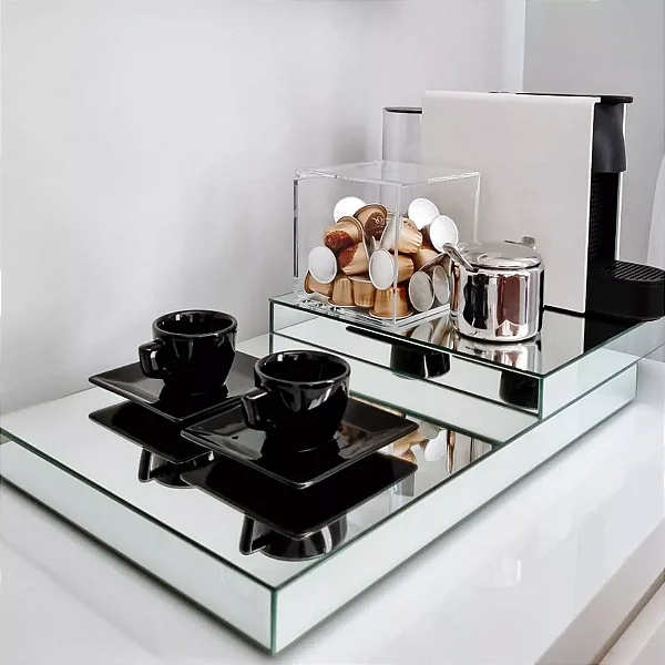 Bandeja Decorativa Espelhada Medida 52x32x7 Sala Bar Aparadores Bebidas