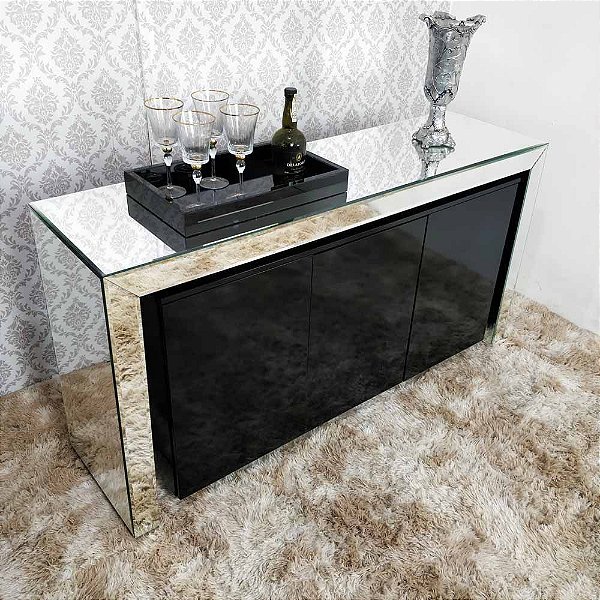 Aparador Classic com Buffet Preto Bisote 10 mm - 150x45x85