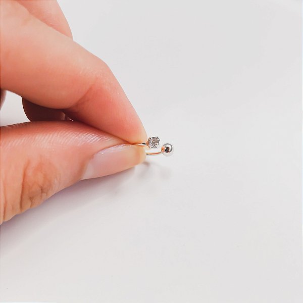 Piercing Fake Bolinha e Zircônia Prata 925