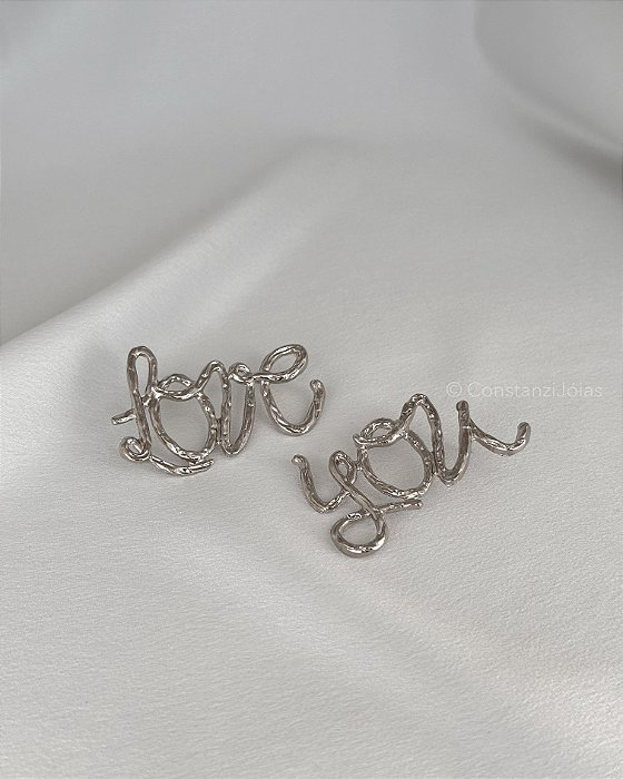 Brinco Love Prateado - Banho Flash