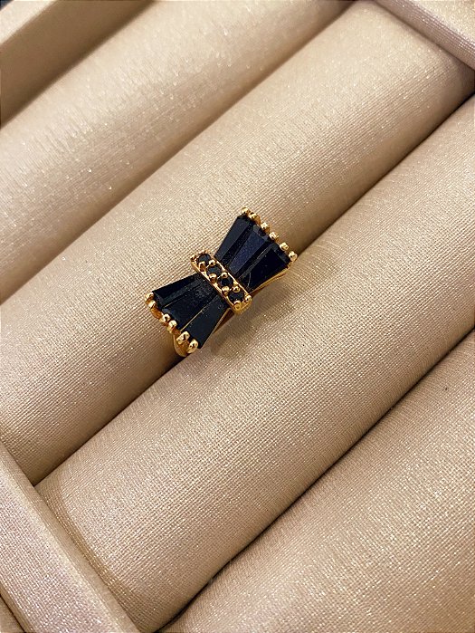 Anel de Top com Zircônias Negras Banhado em Ouro 18k