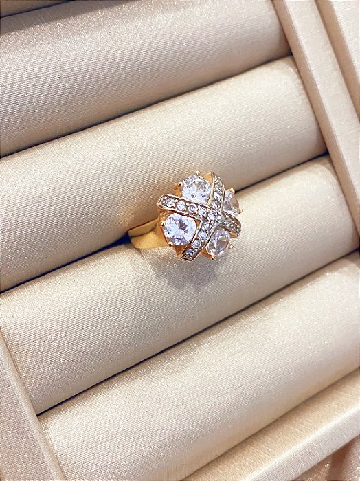 Anel Multi Cravejado Zircônia Banhado em Ouro 18k
