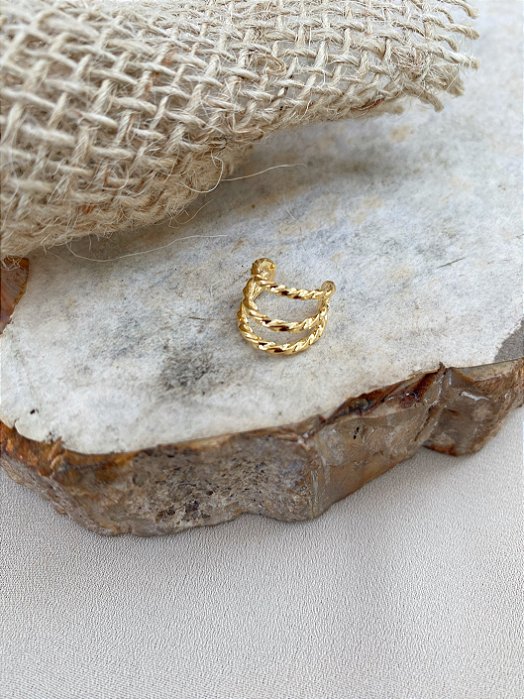 Piercing Fake Triplo Torcido Banhado em Ouro