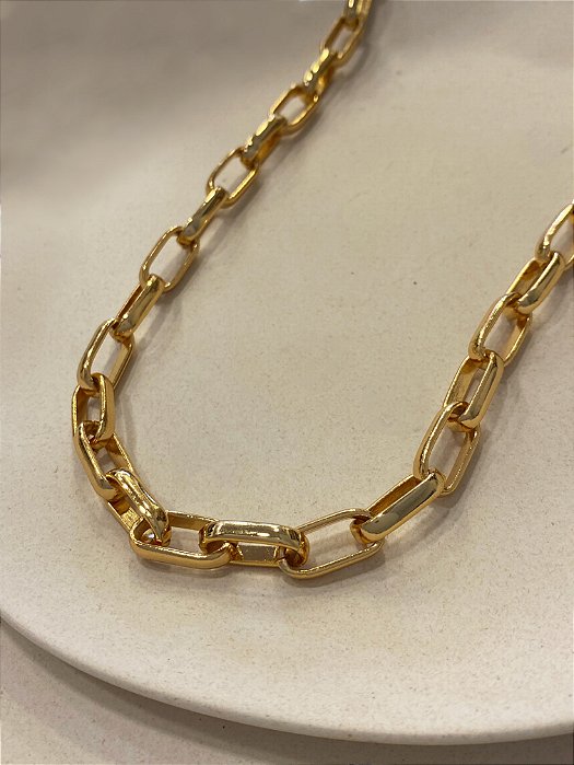 Colar Correntaria Elos Longos 45cm Banhado em Ouro