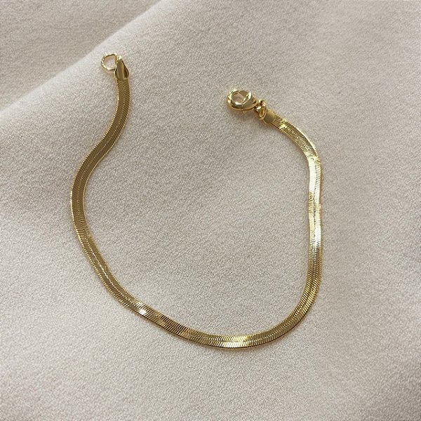 Pulseira Malha Fita 3mm Banhada em Ouro 18k