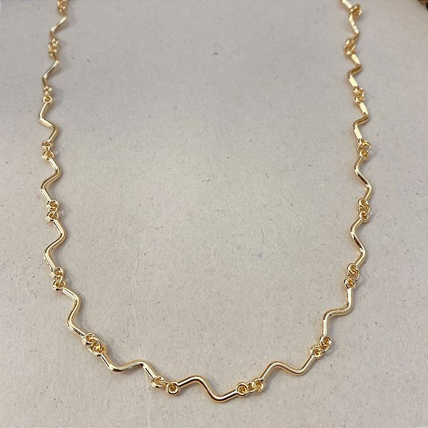 Colar Longo Zig Zag Banhado Ouro 18k 80cm