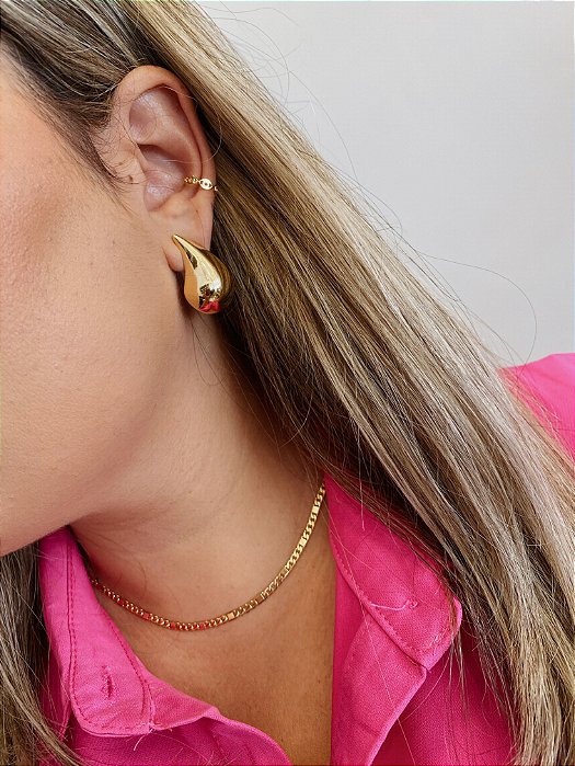 Brinco Gota Espelhado Inspiração Banhado em Ouro 18k