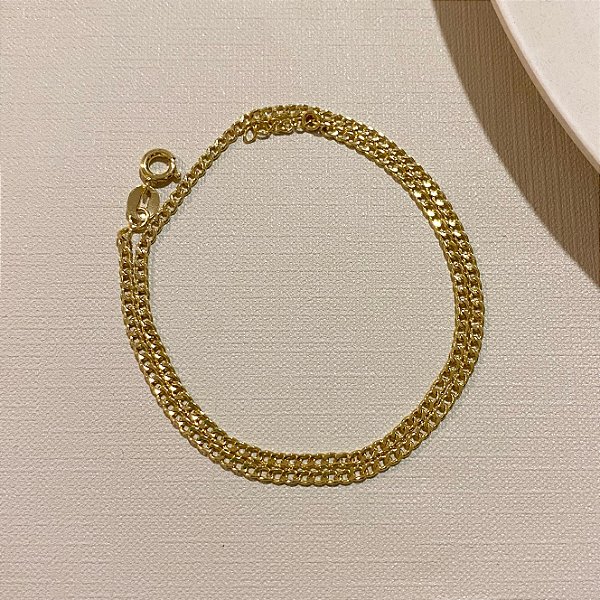 Pulseira Dupla Corrente Groummet 3mm Banhado em Ouro