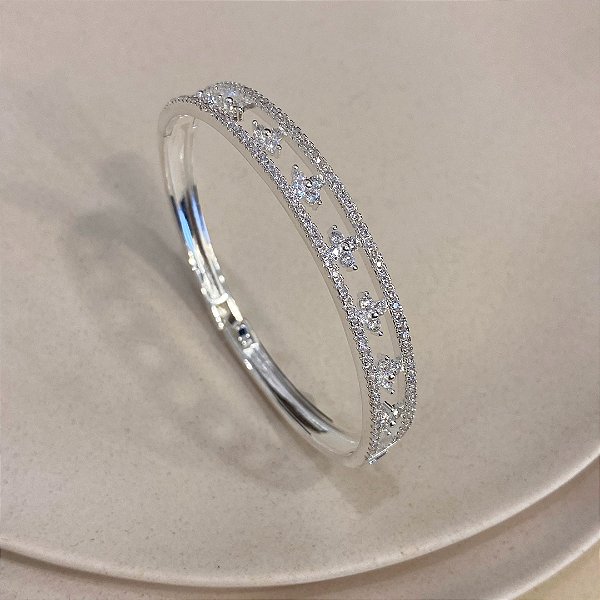 Bracelete Luxo Zircônias Cravejadas Banhado em Prata
