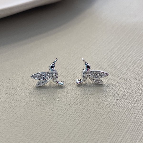 Brinco Colibri Cravejado Banhado em Prata